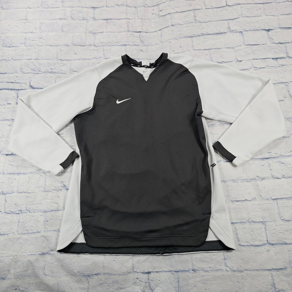 Nike Baseball Pullover MENS L Grey White Pockets Training Sweatshirt Activewear